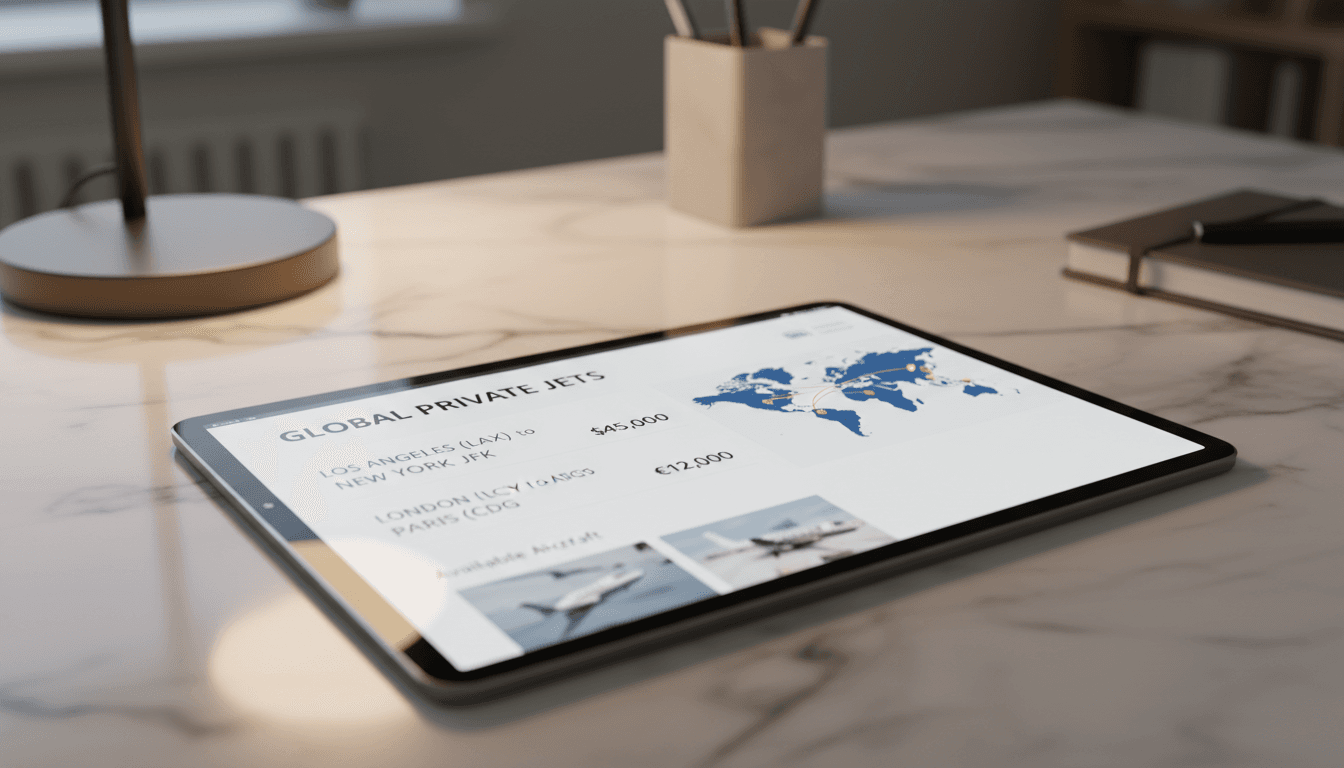 Digital flight booking interface on luxury tablet