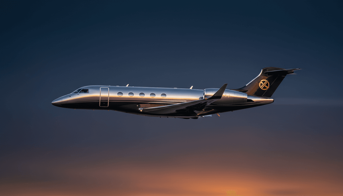 Private jet silhouette against dramatic sky