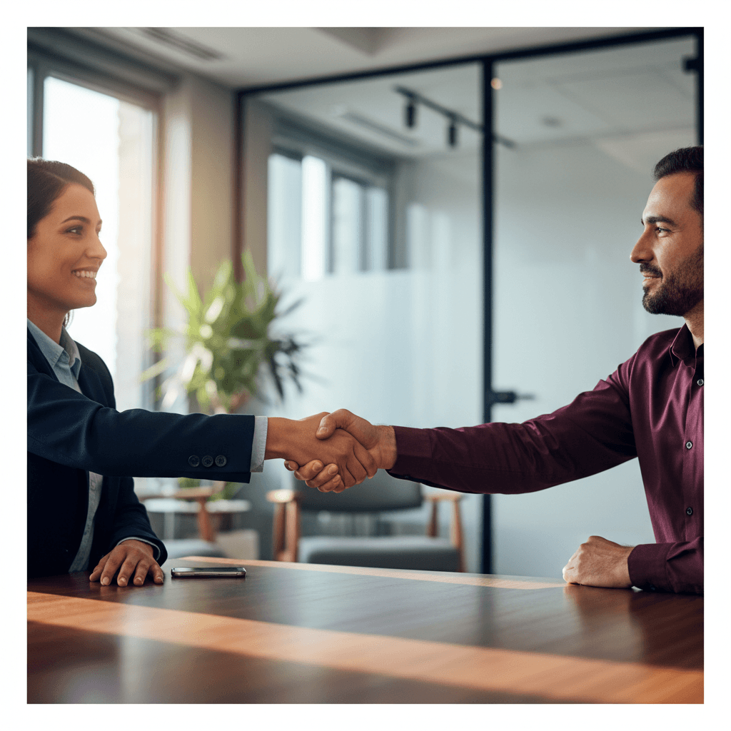 Two aviation professionals establishing direct business connection